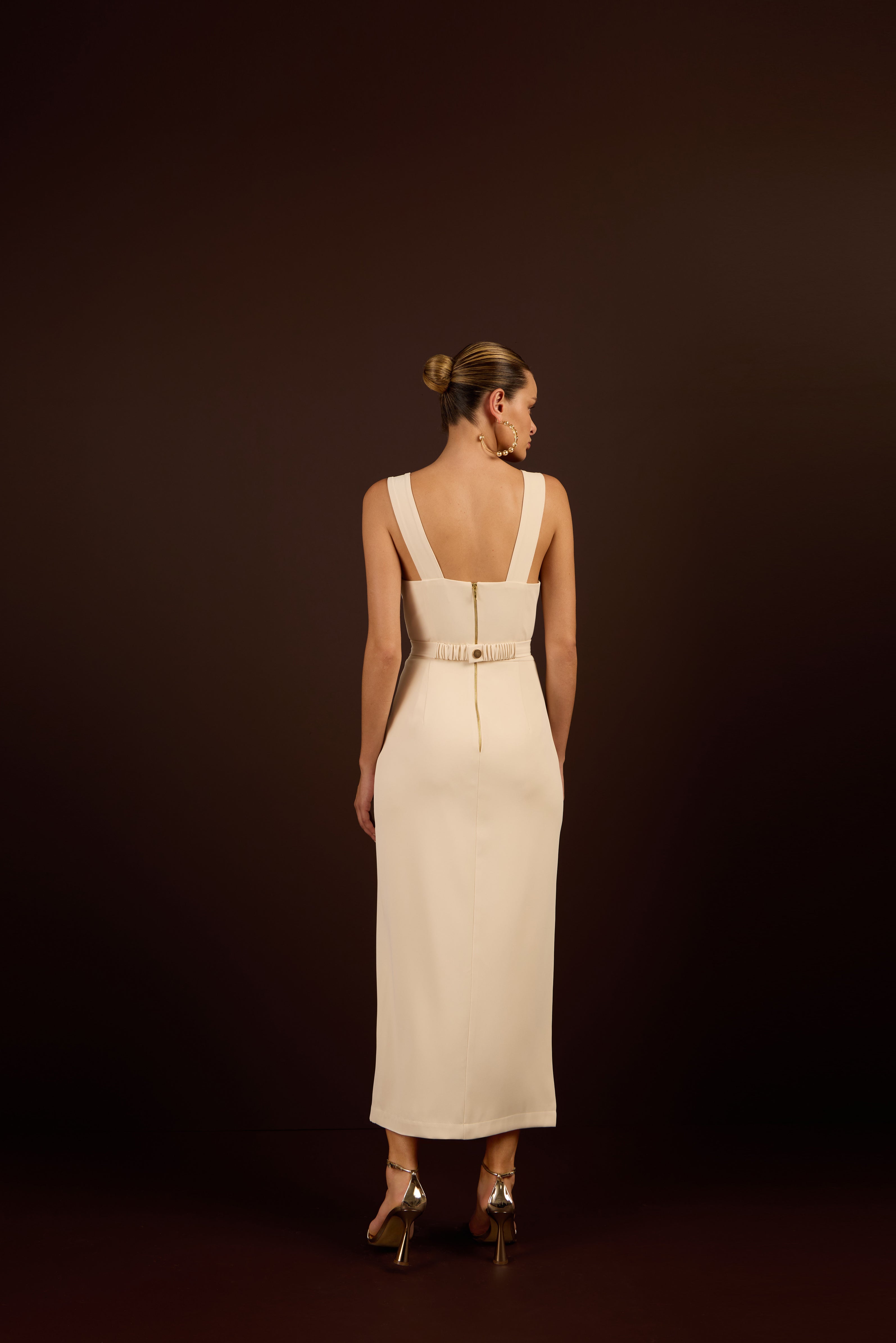 SK Off-White Midi Dress With Belt