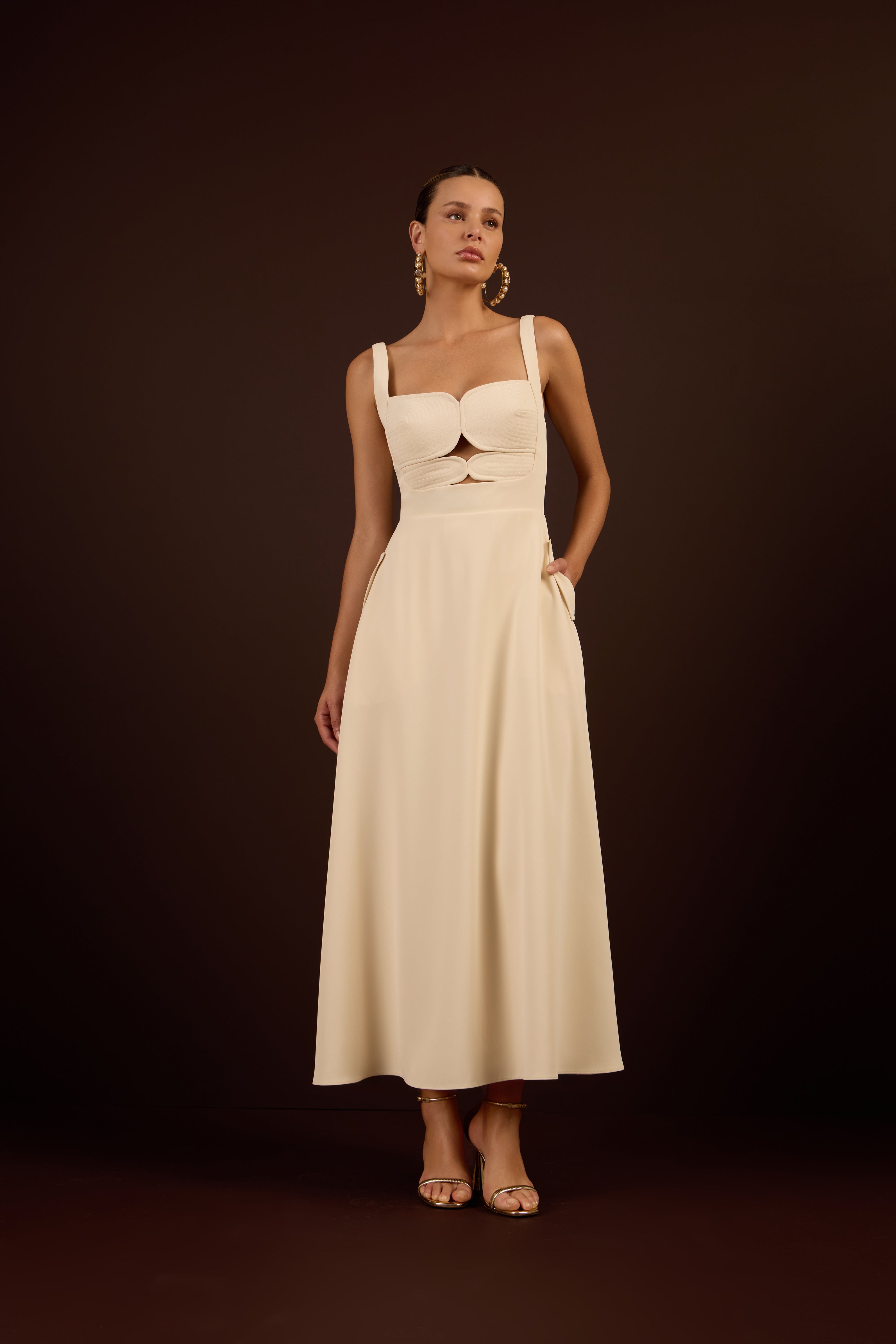 SK Light Beige Midi Dress