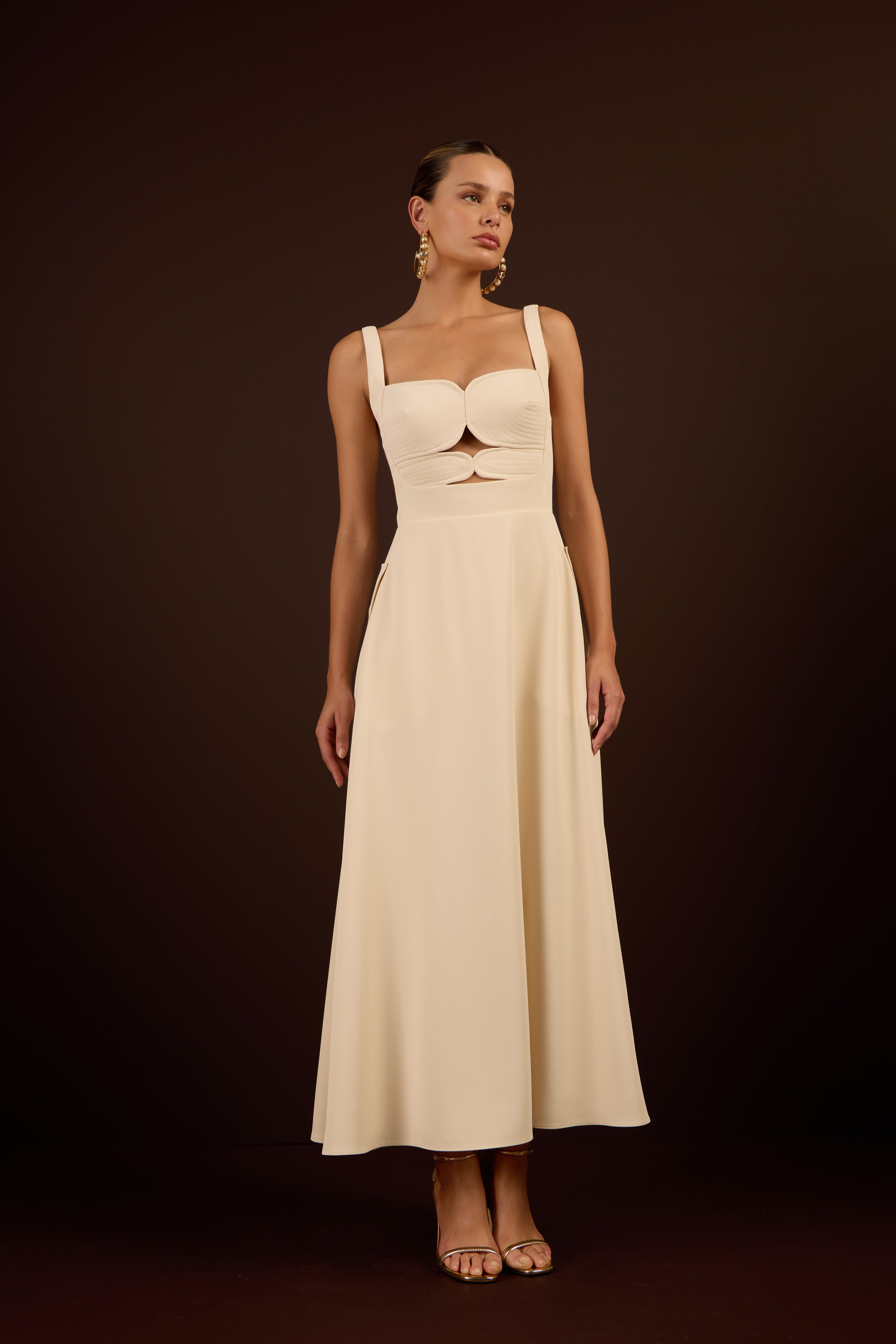 SK Light Beige Midi Dress
