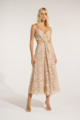 SK Beige Midi Dress With Waist Cut Out