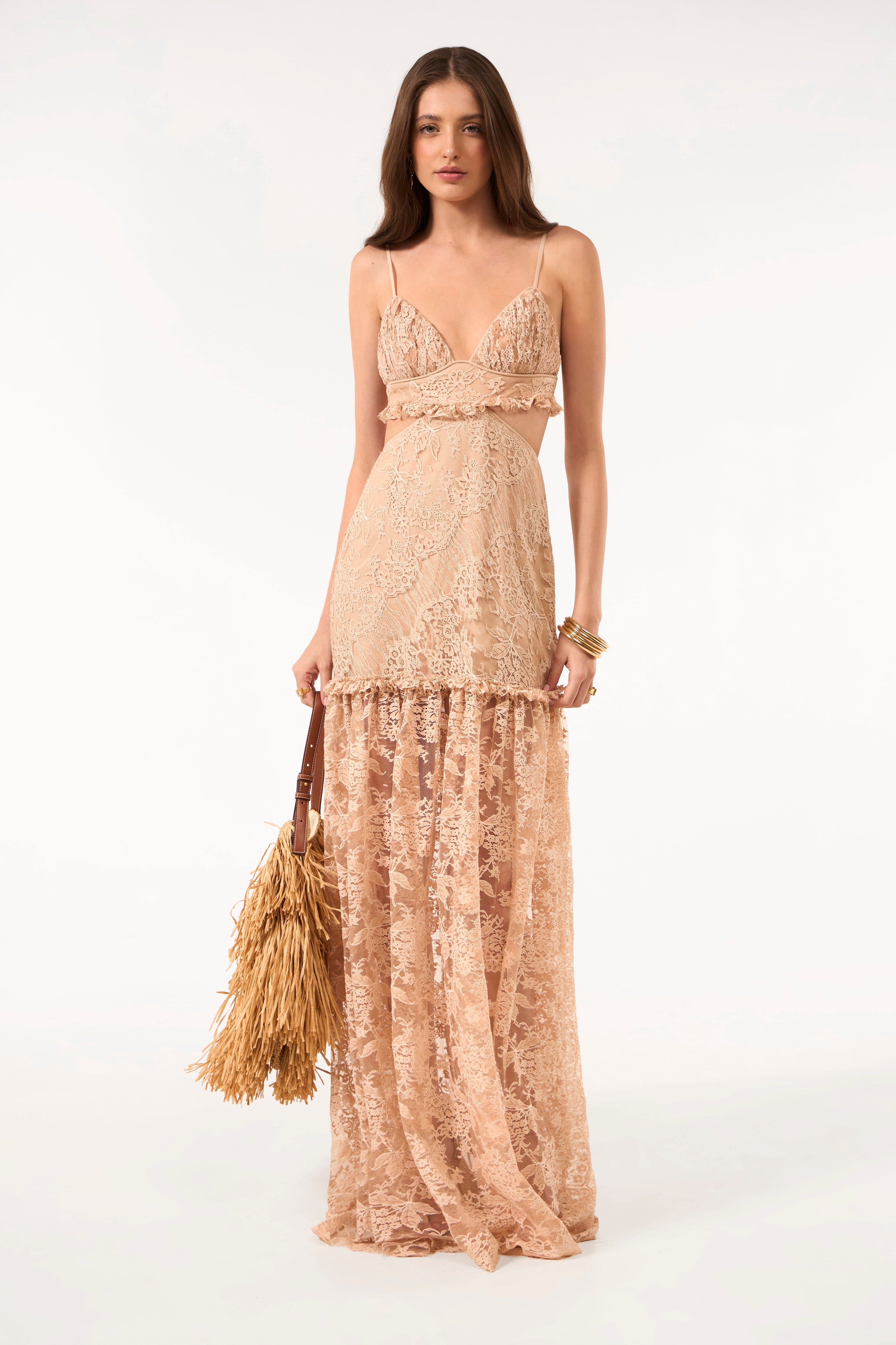 SK Beige Lace Long Dress