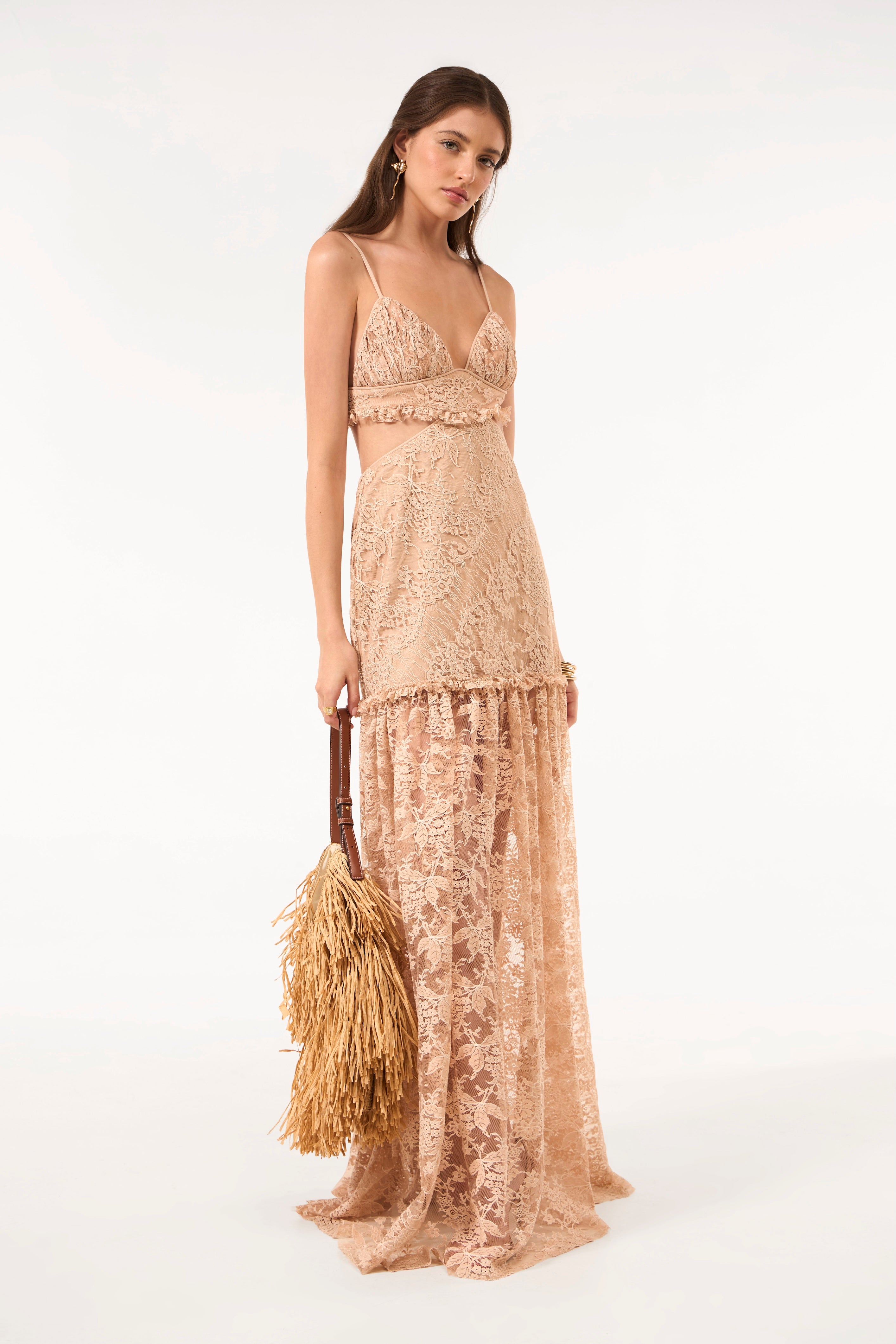 SK Beige Lace Long Dress