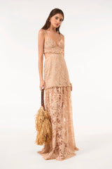 SK Beige Lace Long Dress