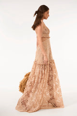 SK Beige Lace Long Dress