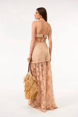 SK Beige Lace Long Dress