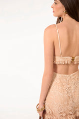 SK Beige Lace Long Dress