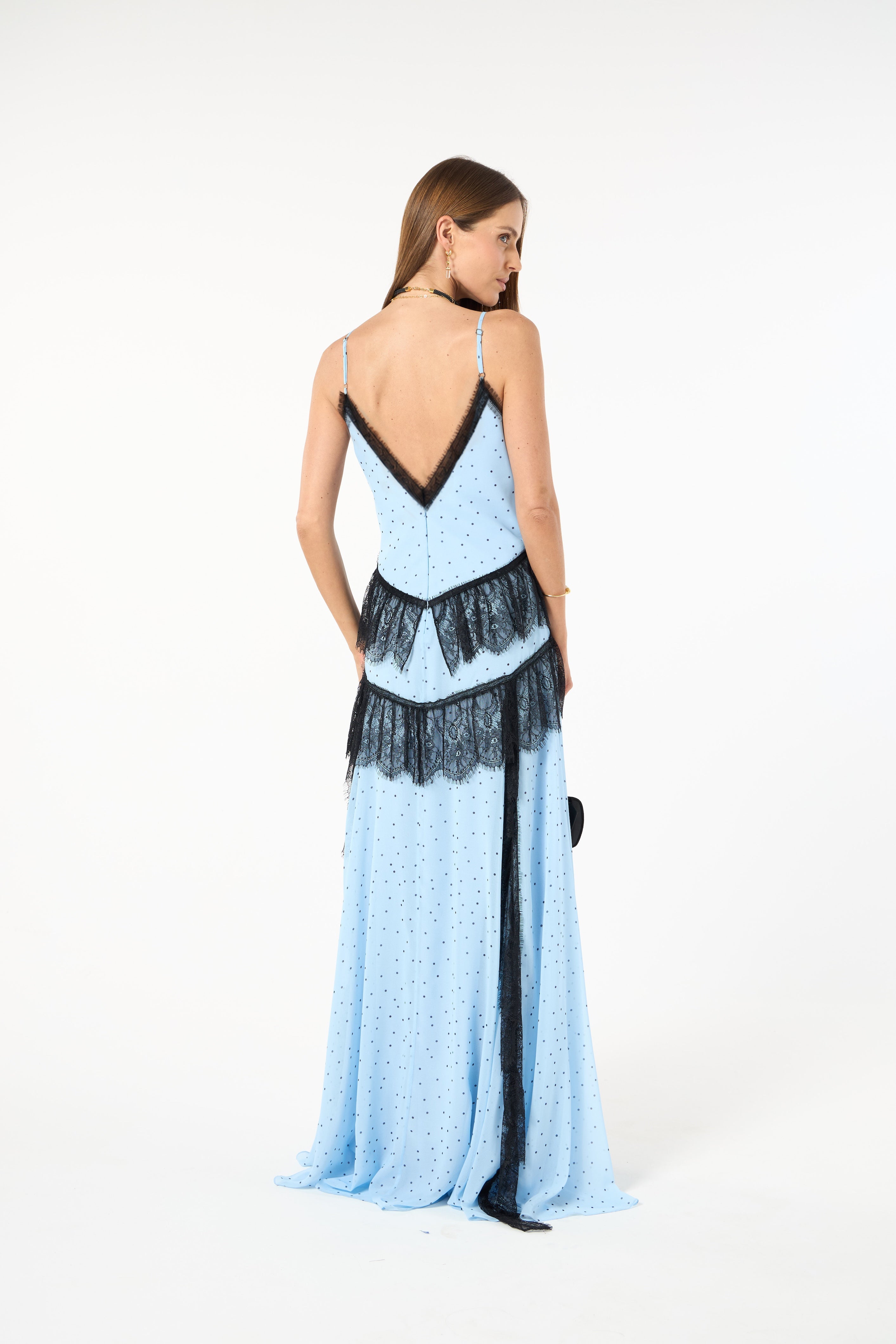 SK Blue Polka Dot Long Dress