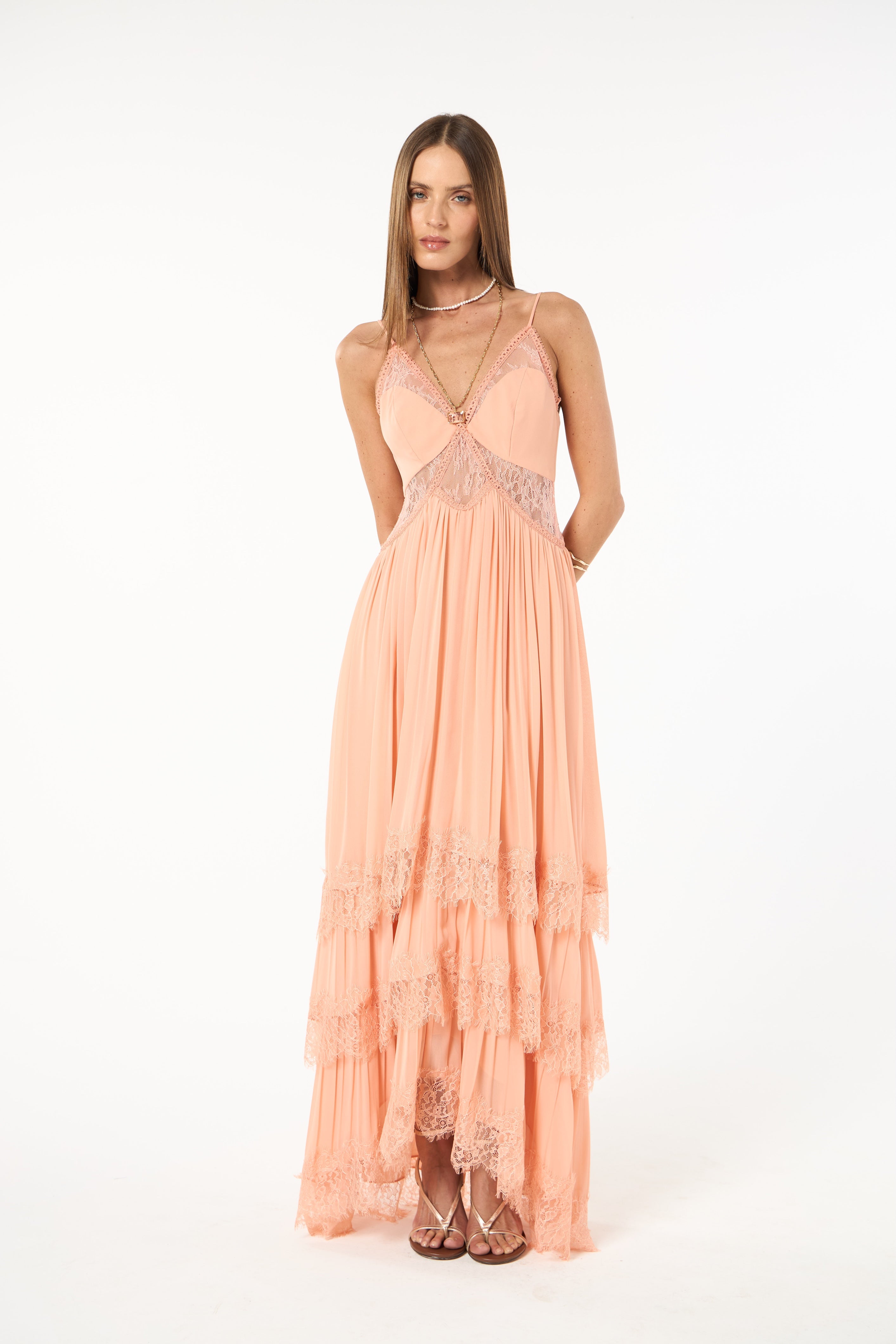 SK Pink Ruffled Long Dress