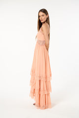 SK Pink Ruffled Long Dress