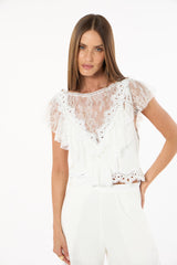 SK White Blouse With Lace