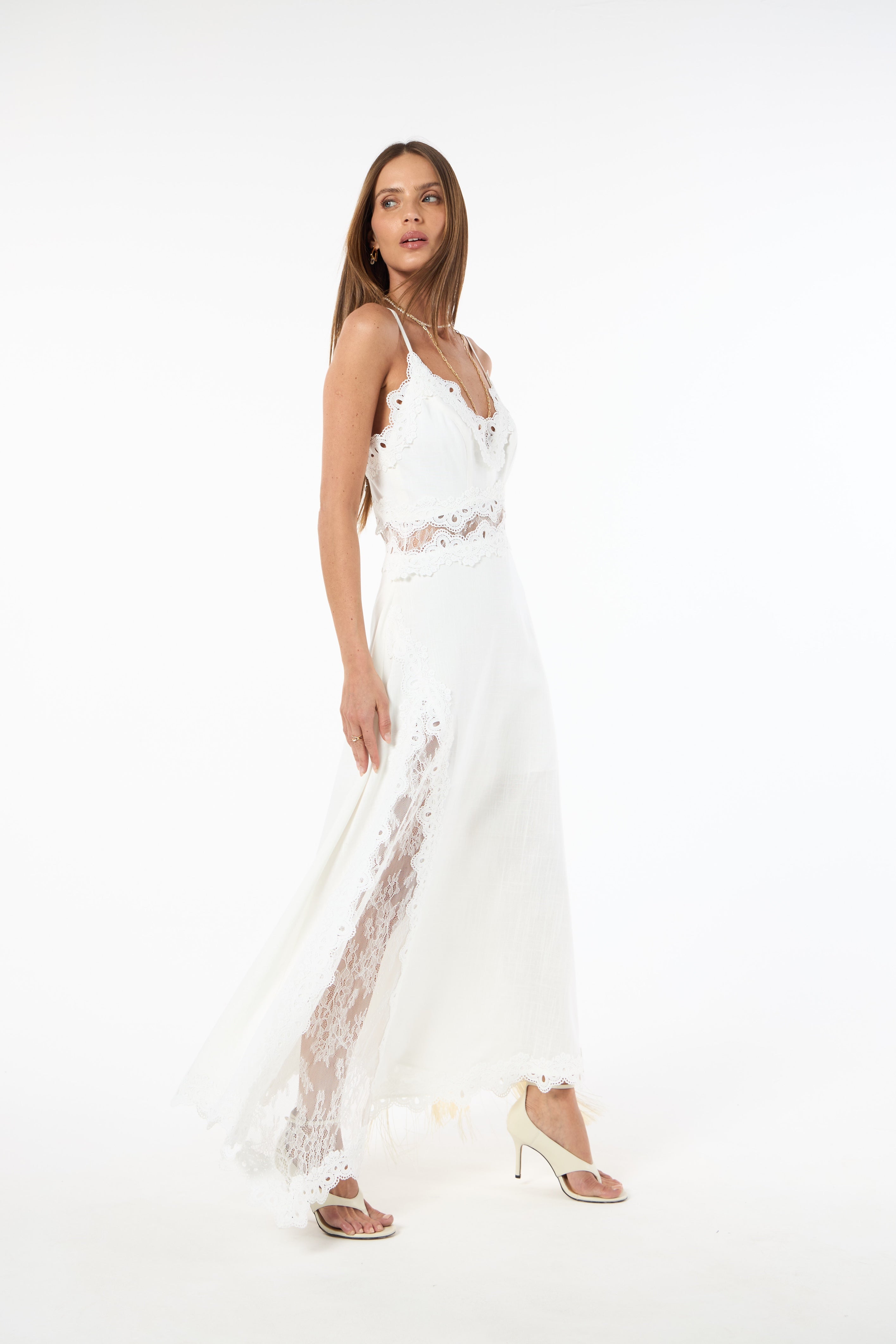 SK White Midi Dress With Lace
