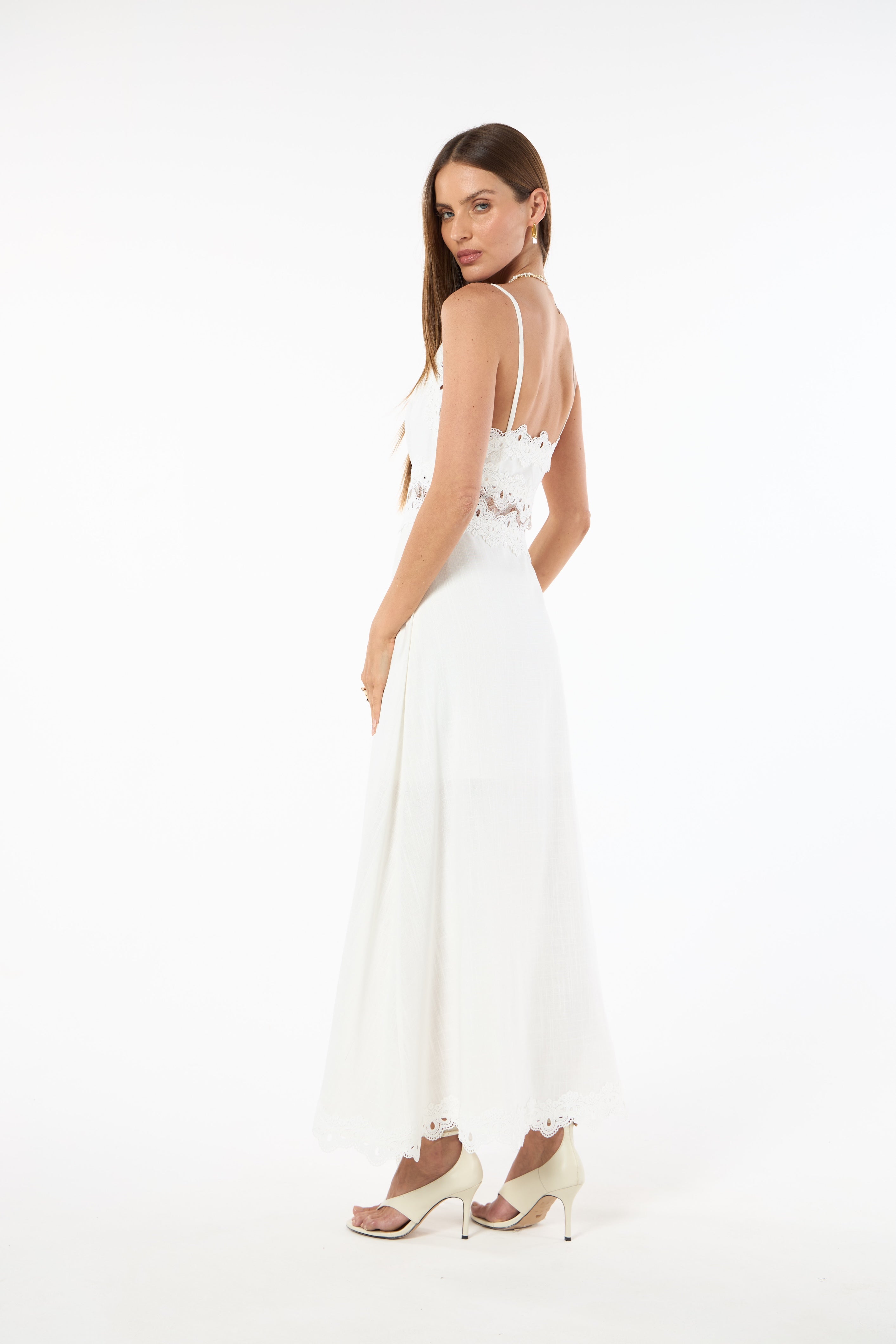 SK White Midi Dress With Lace