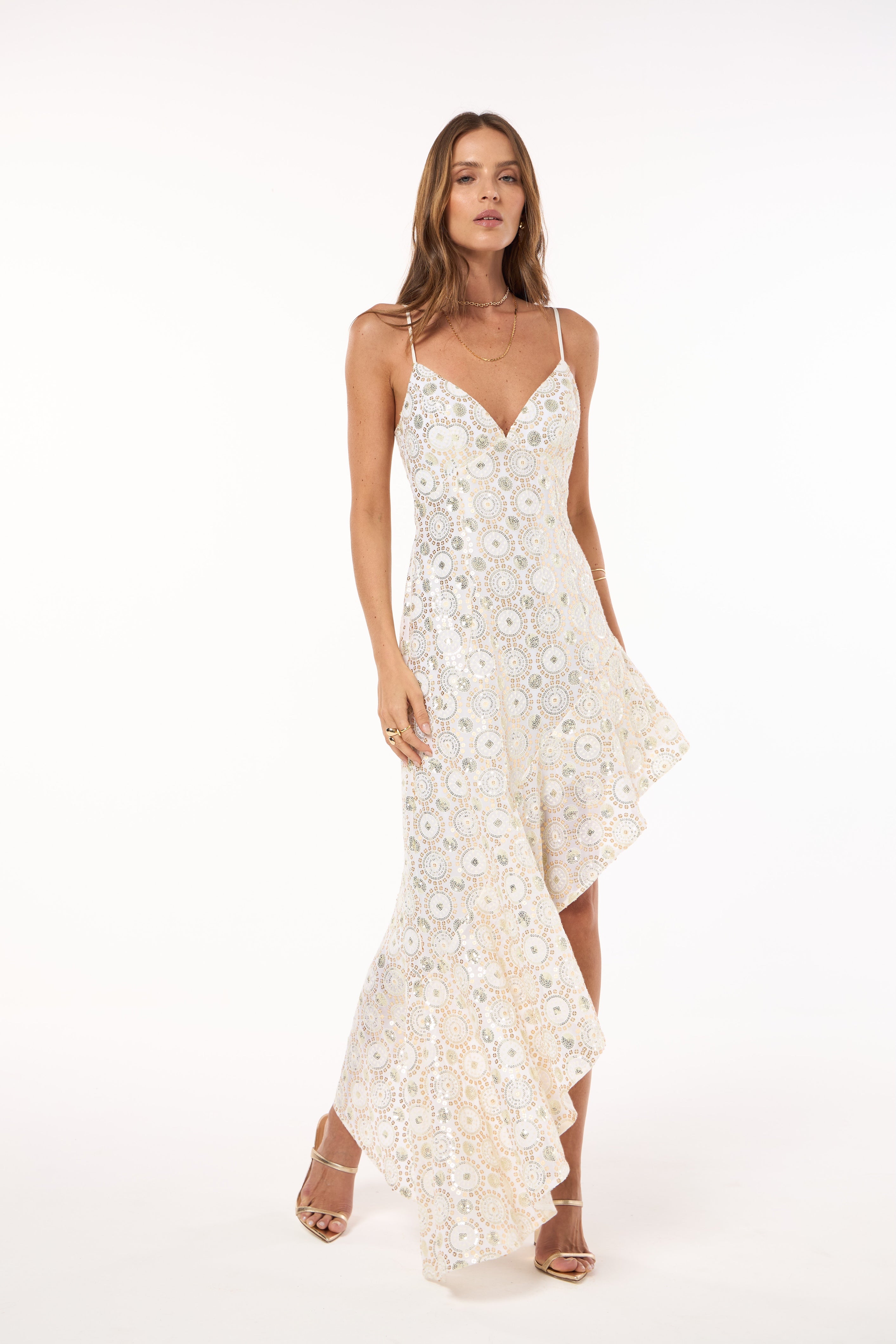 SK White Sequin Asymetric Dress