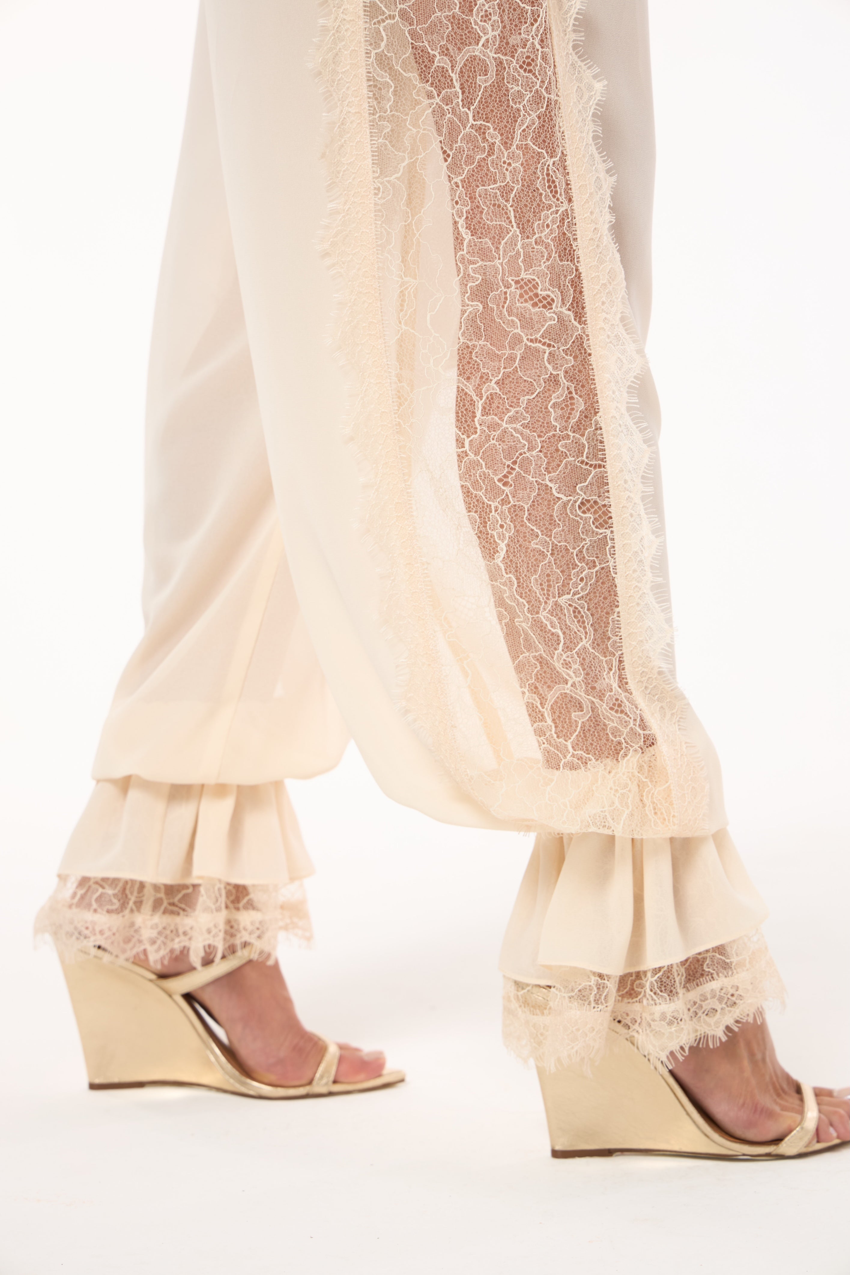 SK Off-White Lace Pants Set