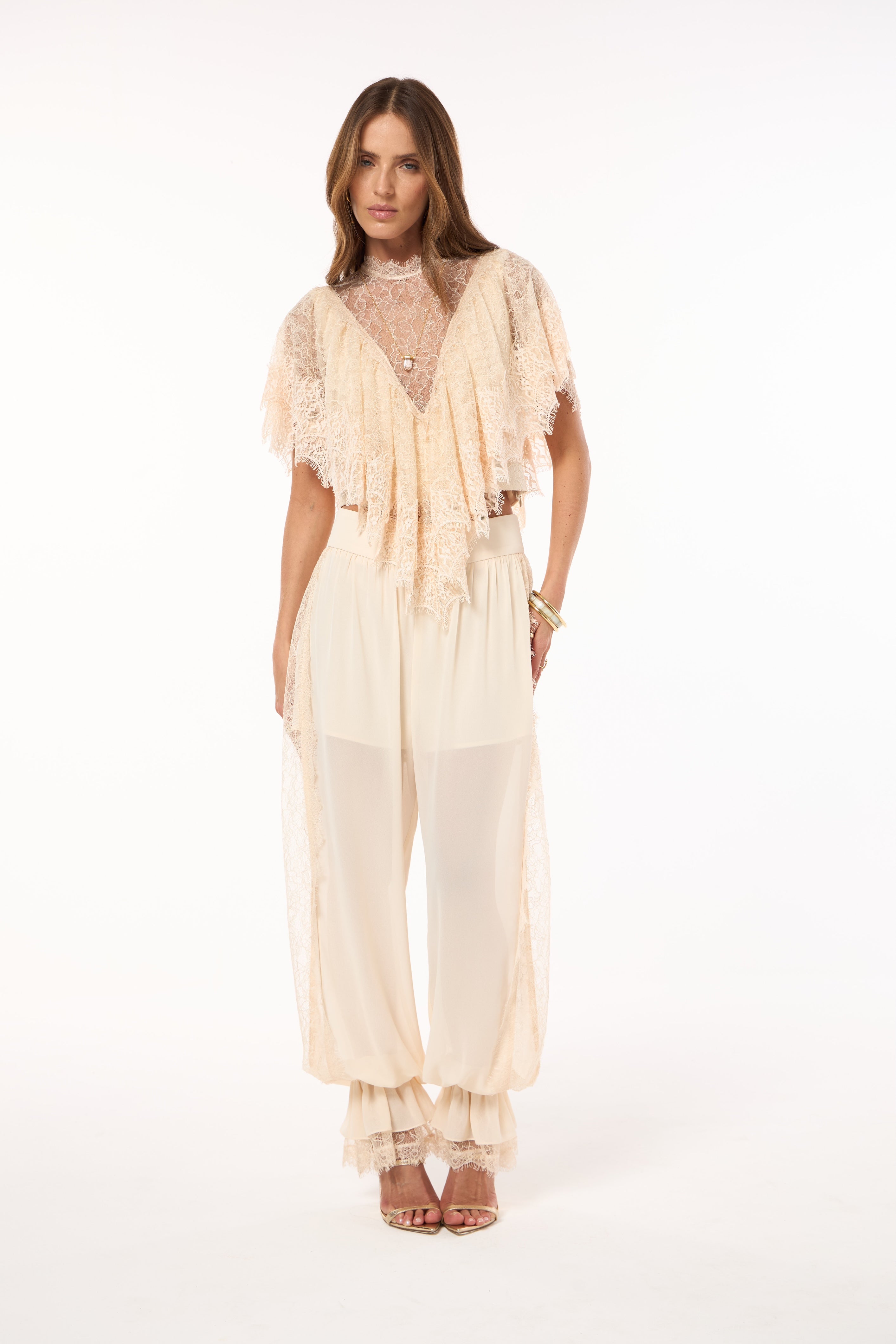 SK Off-White Lace Pants Set