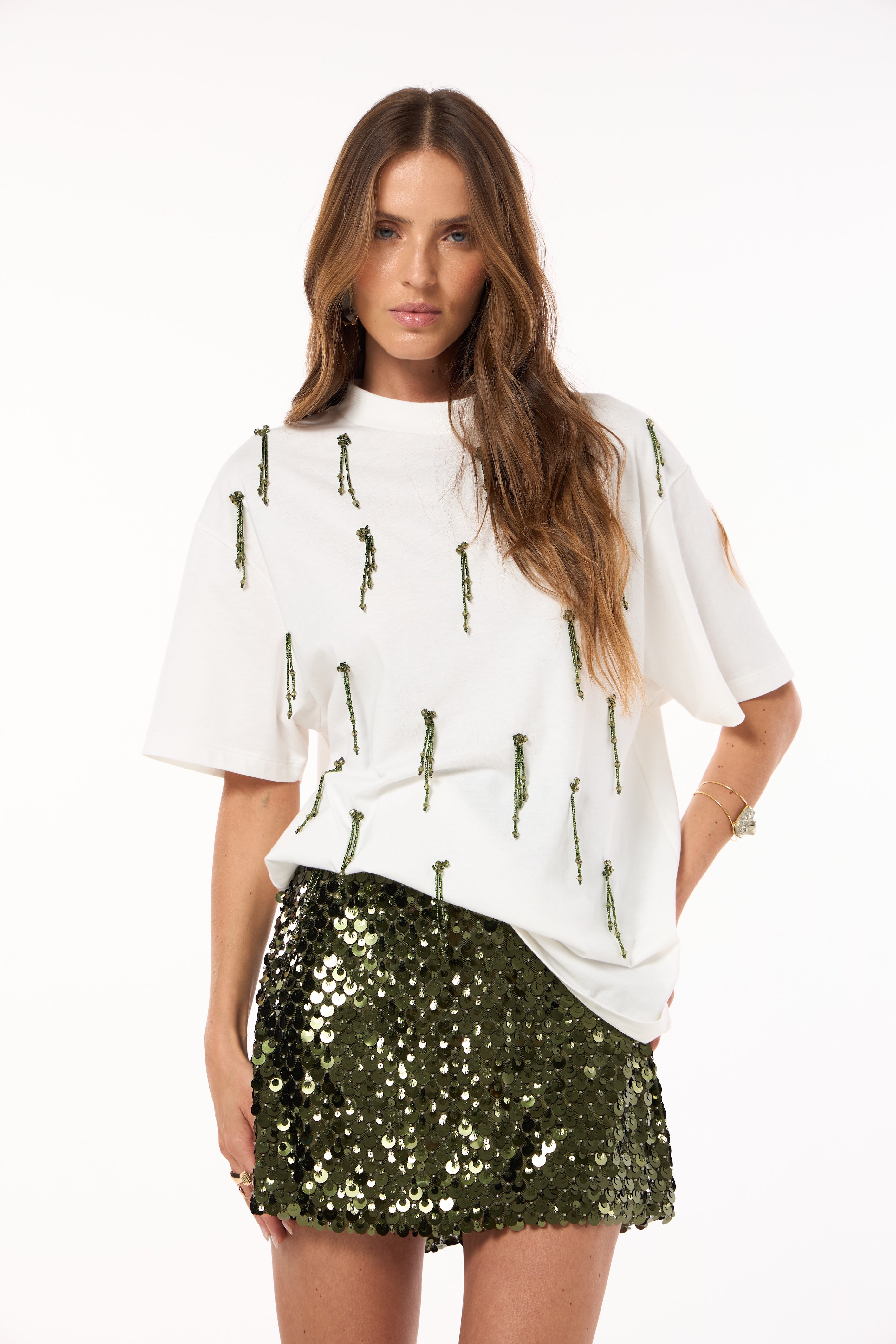 SK Green Sequin Short Skirt