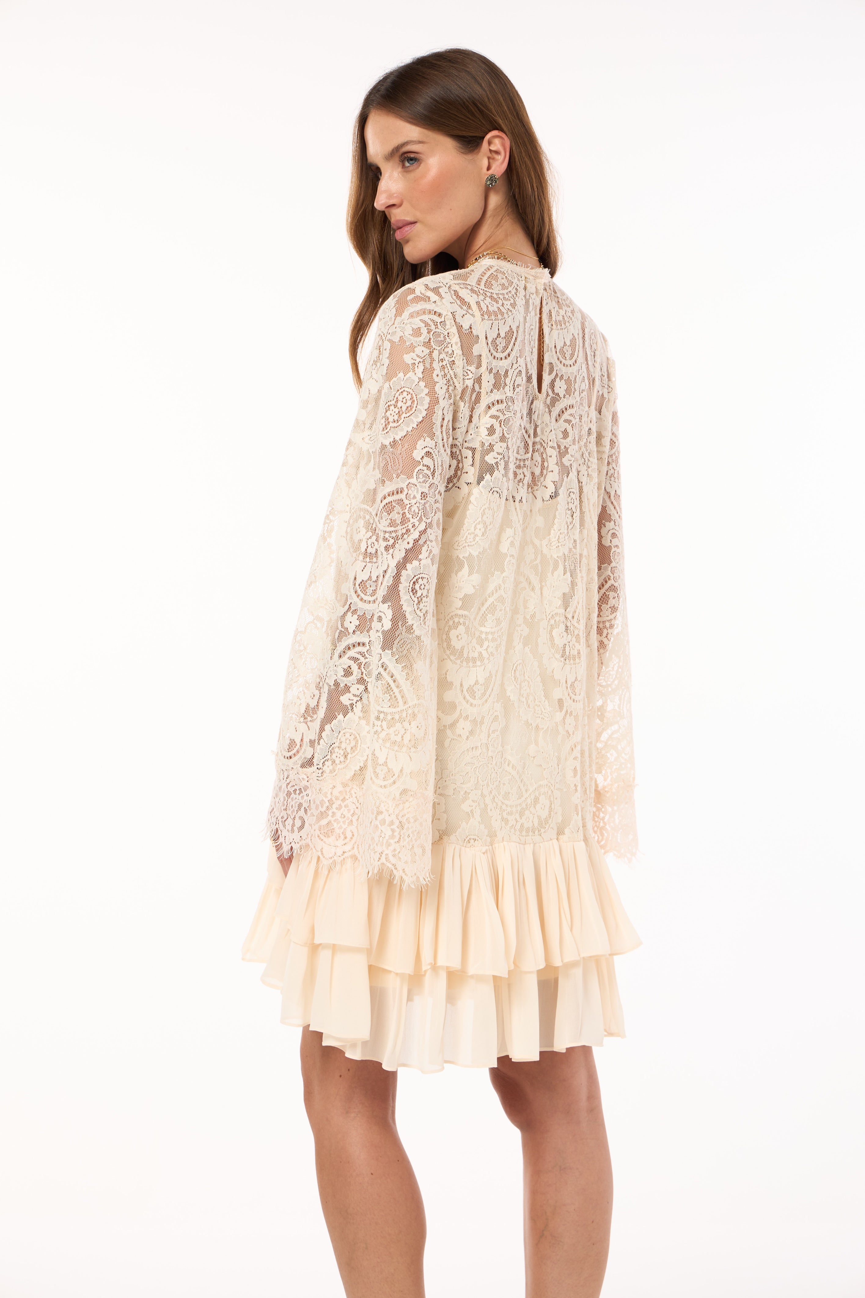SK Off-White Ruffled Short Dress