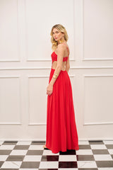 SK Red LongRuched-Bust Dress