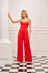 SK Red Satin Crepe Jumpsuit