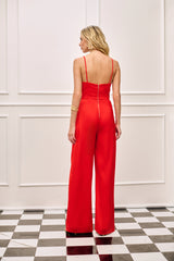 SK Red Satin Crepe Jumpsuit