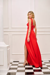 SK Red Satin Crepe Long Dress