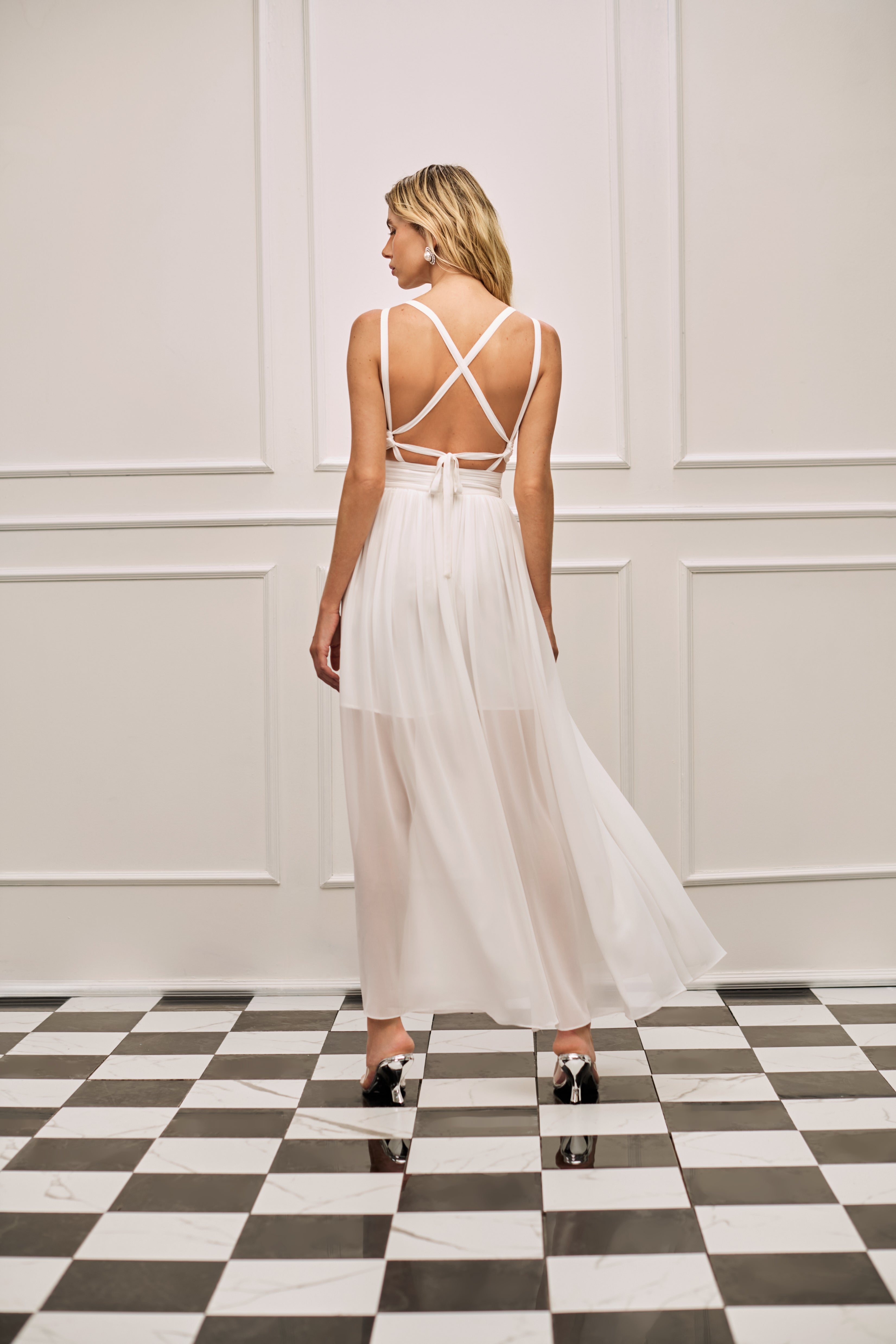 SK White Midi Chiffon Dress