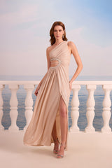 SK Beige One Shoulder Long Dress