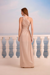 SK Beige One Shoulder Long Dress