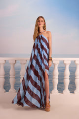 SK Long Blue Striped Dress