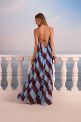 SK Long Blue Striped Dress