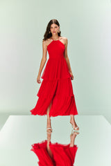 TD Red Cross-Back Chiffon Dress