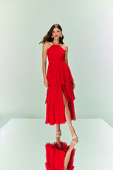 TD Red Cross-Back Chiffon Dress