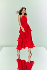 TD Red Cross-Back Chiffon Dress