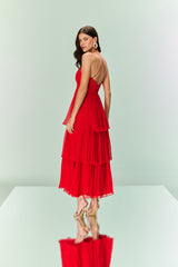 TD Red Cross-Back Chiffon Dress