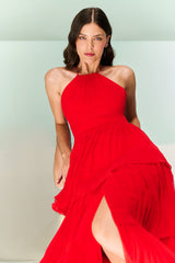 TD Red Cross-Back Chiffon Dress