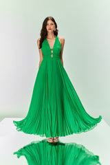 TD Green Pleated Chiffon Dress