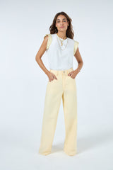 TD White Blouse With Yellow  Sleeves