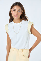TD White Blouse With Yellow  Sleeves