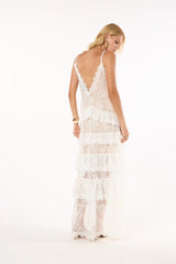 TD White Lace Long Dress