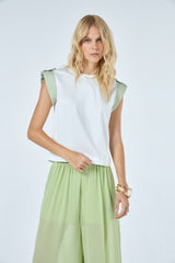TD White Blouse With Green Sleeves