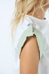 TD White Blouse With Green Sleeves