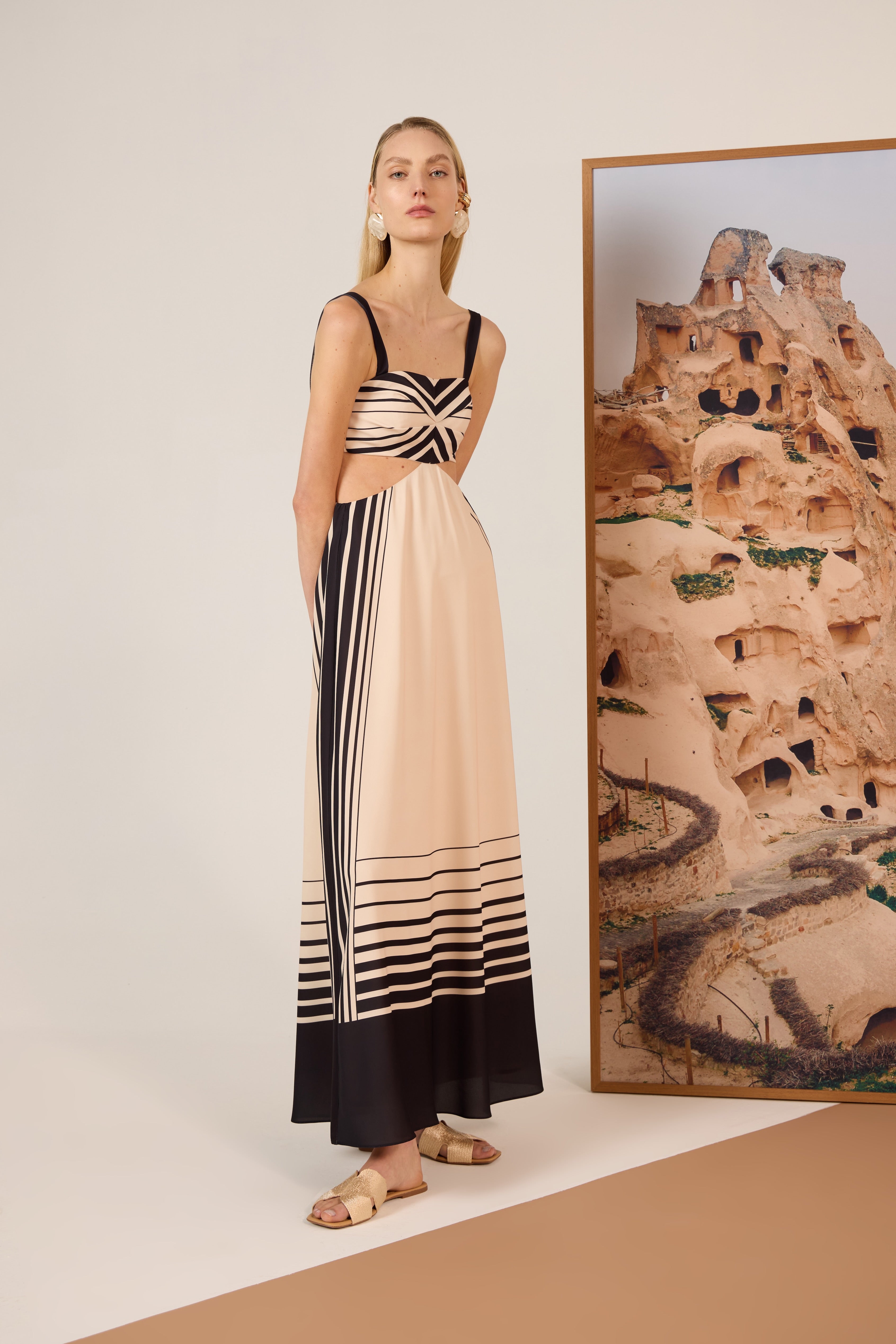 Vestido longo listrado TD