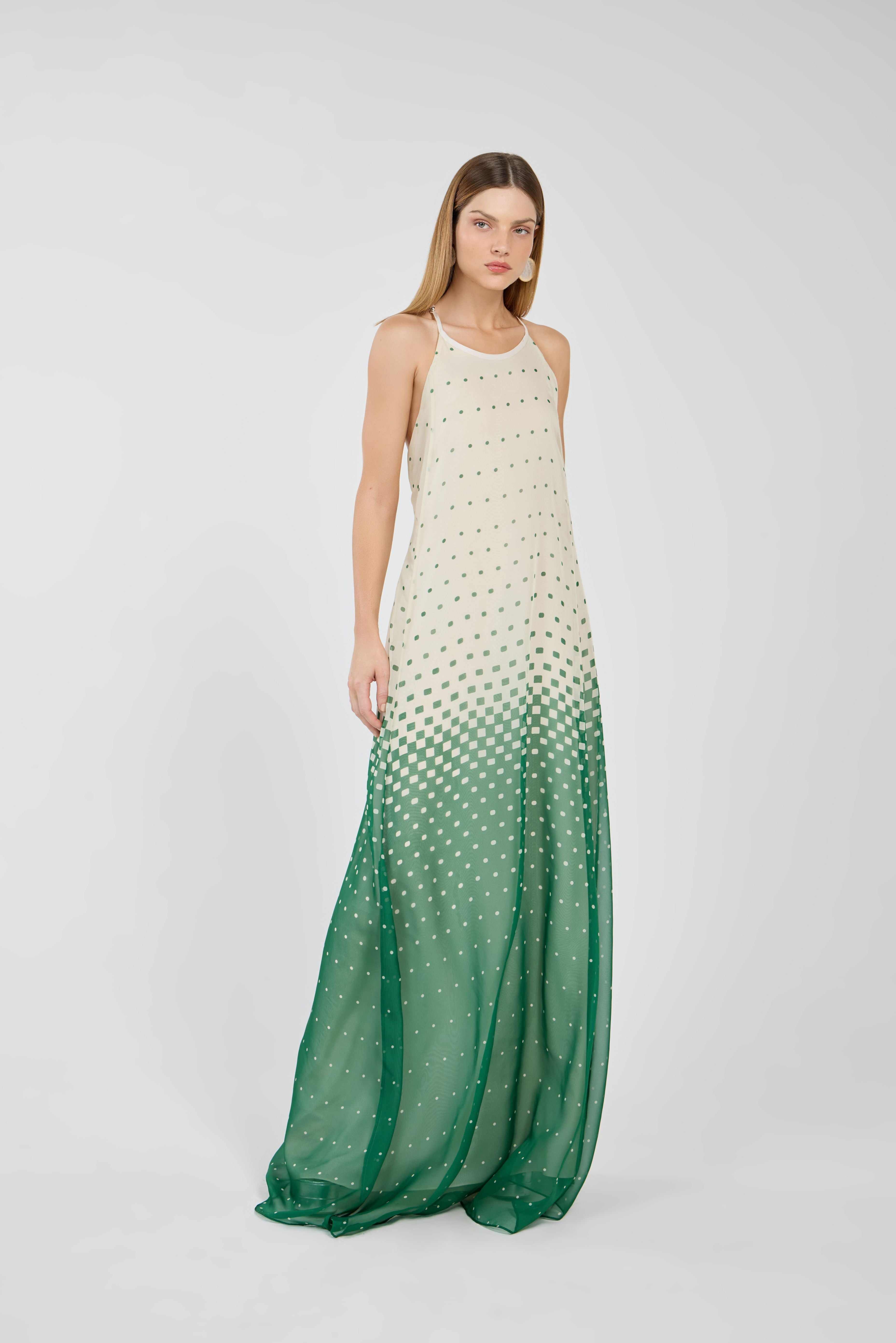 TD Green Polka Dot Long Dress