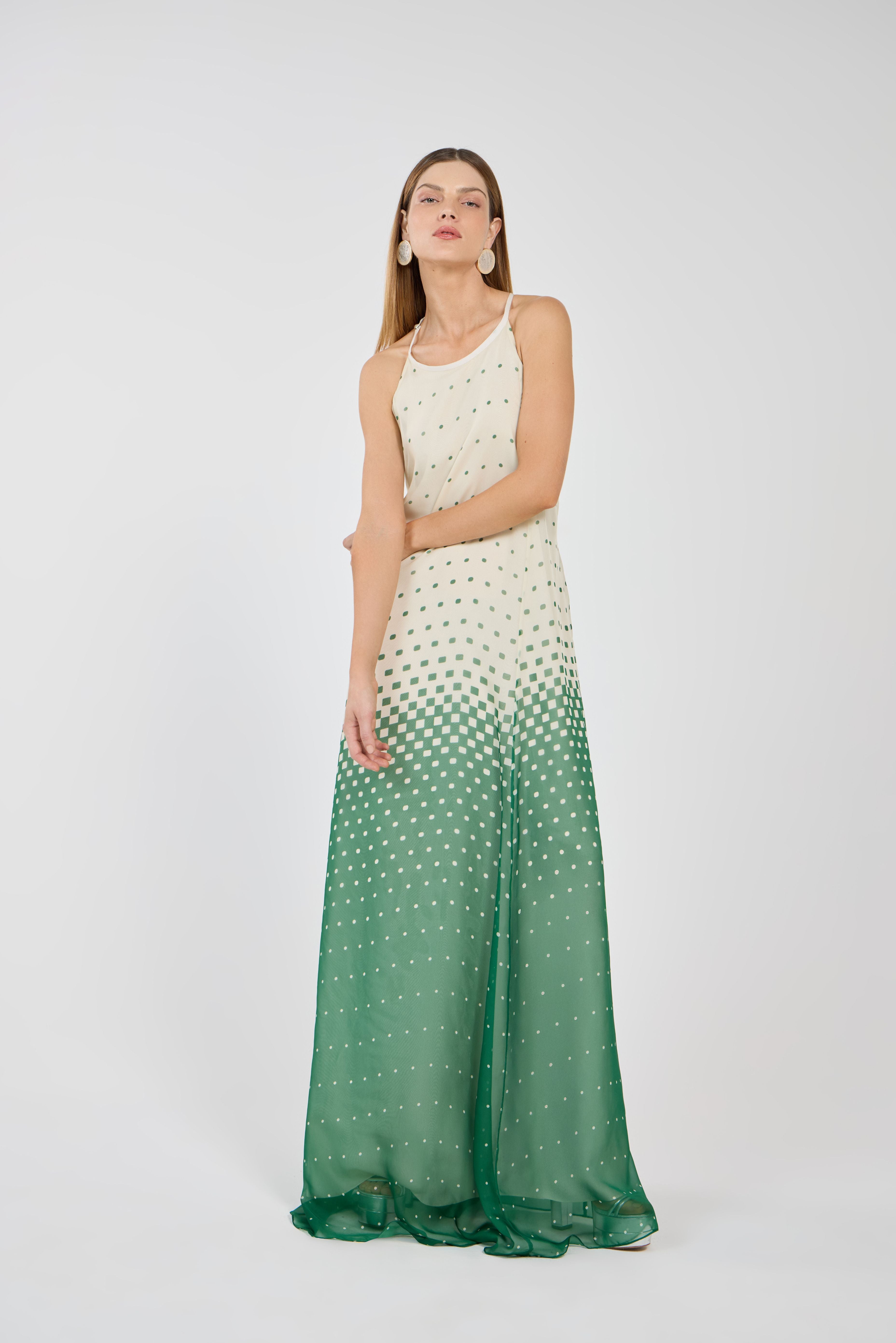 TD Green Polka Dot Long Dress