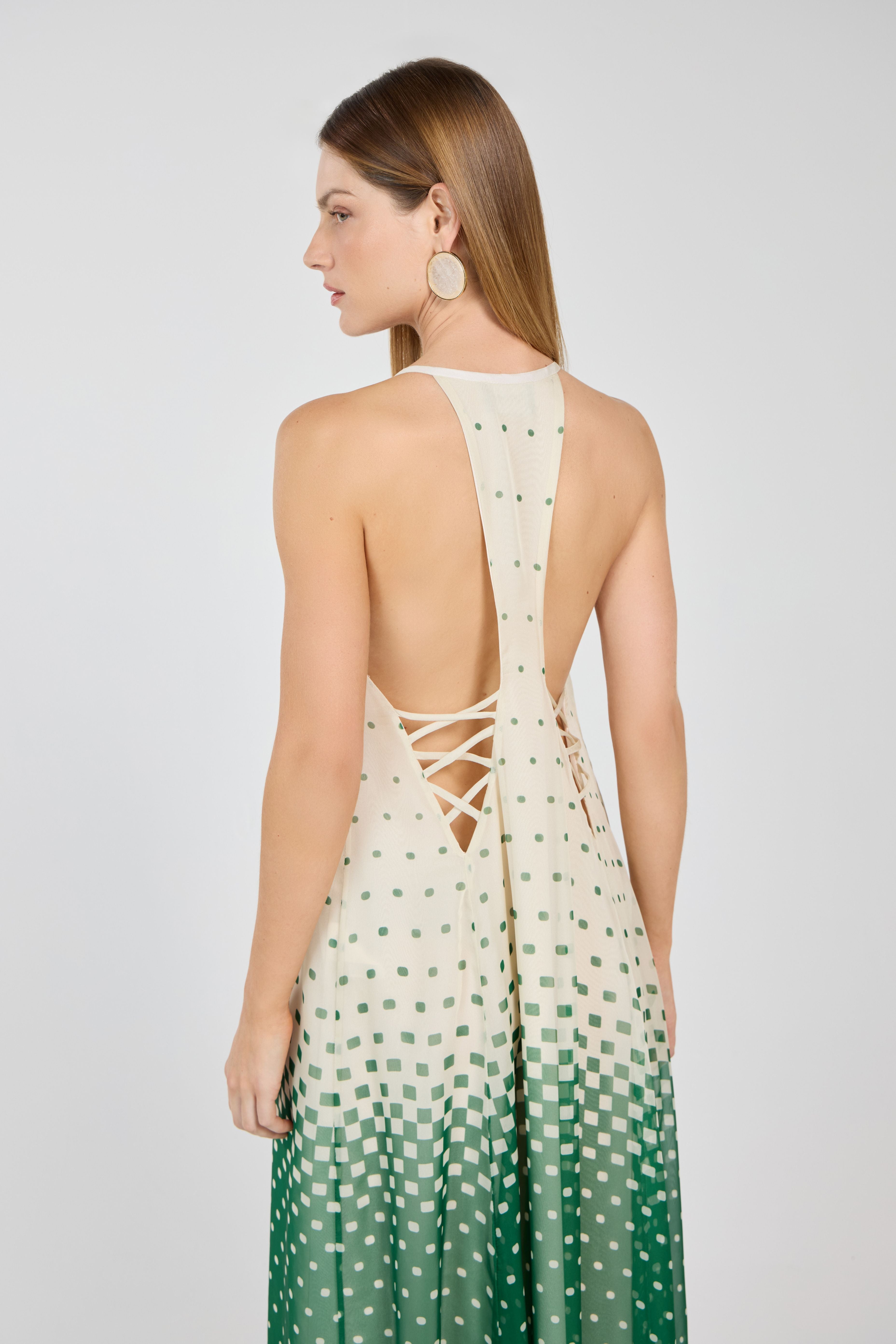 TD Green Polka Dot Long Dress
