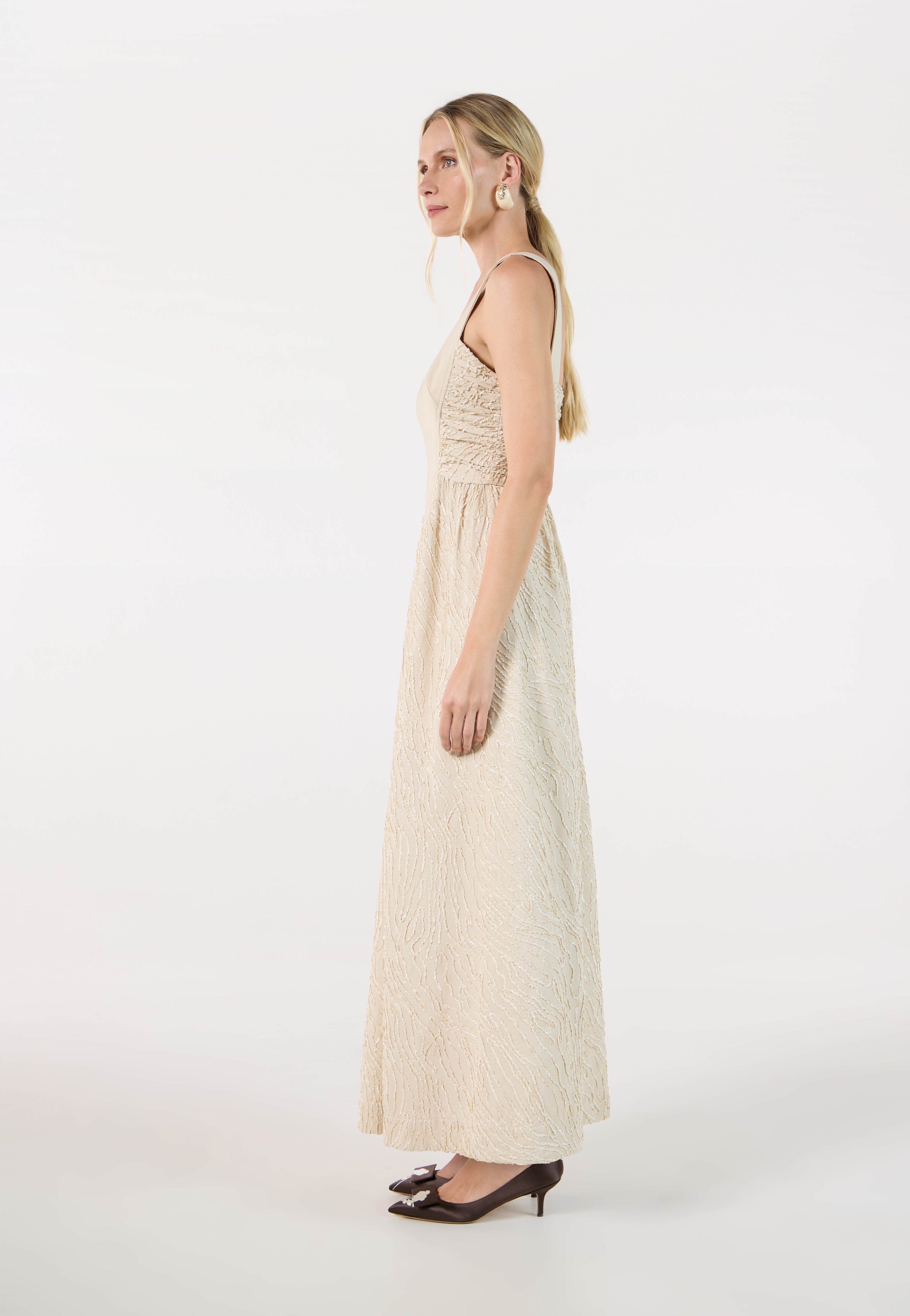 TD Off- White Embroidered Midi Dress