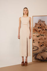 Vestido midi listrado bege claro TD