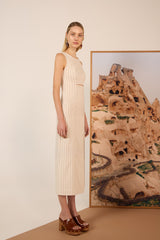 Vestido midi listrado bege claro TD