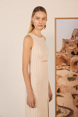 Vestido midi listrado bege claro TD