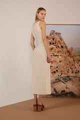 Vestido midi listrado bege claro TD